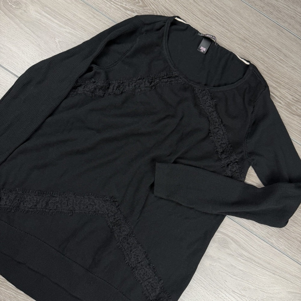 Victorias Secret Women's Long Sleeve Striped Lace Accent Top Black Size Large
